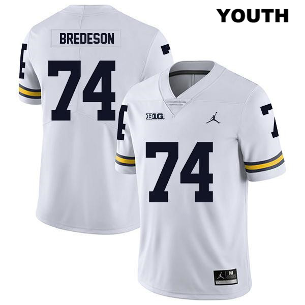 Youth NCAA Michigan Wolverines Ben Bredeson #74 White Jordan Brand Authentic Stitched Legend Football College Jersey HF25T53QG